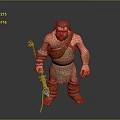Primitive Caveman Character With Muscular Body And Wooden Club Weapon