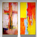 Multiple Abstract Paintings With Vibrant Colors And Diverse Styles On Wall 3d model