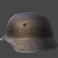 Worn Black Helmet with Two Metal Rivets and Curved Brim Surface Design