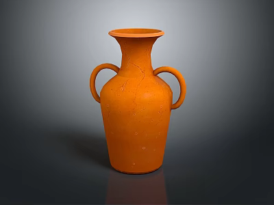 Orange Ceramic Vase with Two Handles and Textured Surface for Home Decor 3d model