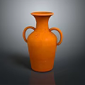 Orange Ceramic Vase with Two Handles and Textured Surface for Home Decor