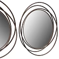 Two Oval Mirrors With Brown Circular Decorative Frames For Home Interior 3d model