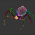 Black Spider With Red Pattern On Body And Red Eyes Against Gray Background