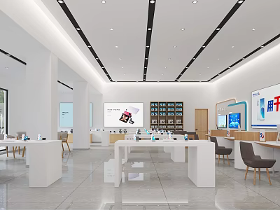 Modern Digital Store Showroom With Electronic Products On White Display Counters 3d model