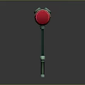 3D Rendered Hammer Shaped Weapon With Red Cylindrical Parts Green Knob And White Ring Handle