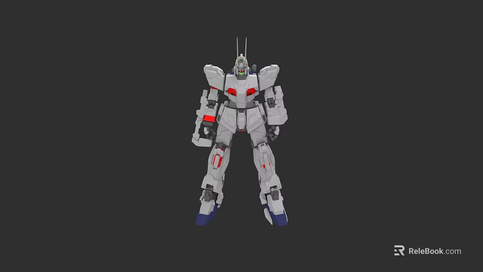 White Mech Action Figure Doll With Red Details And Blue Feet Design 3d model 