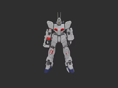 White Mech Action Figure Doll With Red Details And Blue Feet Design 3d model