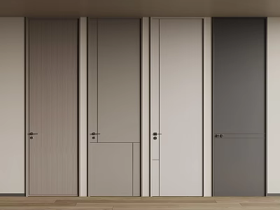 Multiple Wooden Gray White Hinged Doors In Modern Home Interior Design 3d model