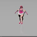 3D Model Female Character With Pink Hair Rainbow Sleeves And Frilly White Dress