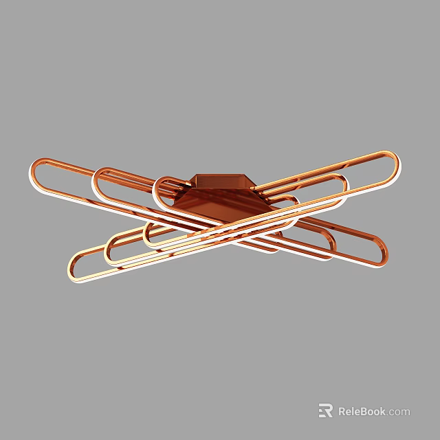 Elegant Modern Copper Ceiling Chandelier With Crossed Metallic Linear Design 3d model