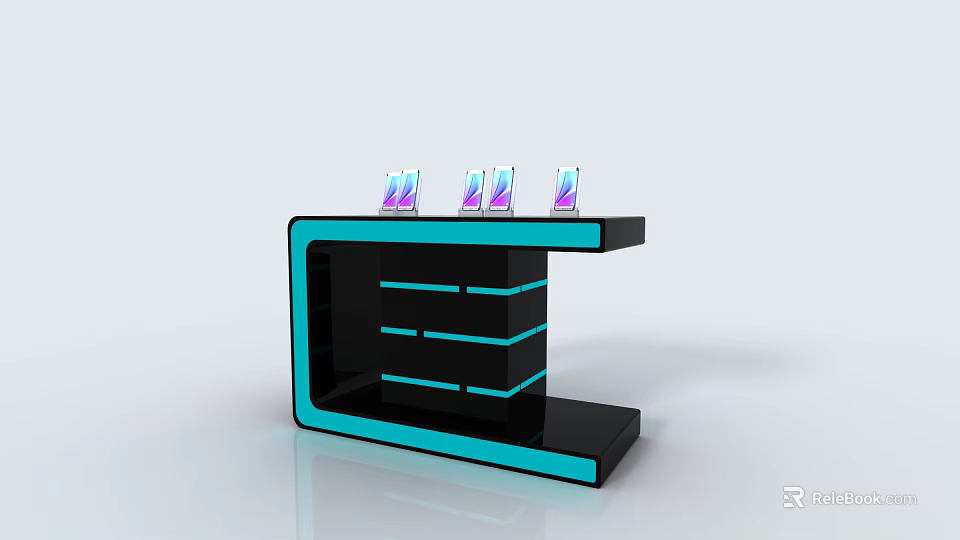 Modern Display Shelf with Turquoise Accent and Layered Structure for Showcasing Electronic Devices 3d model