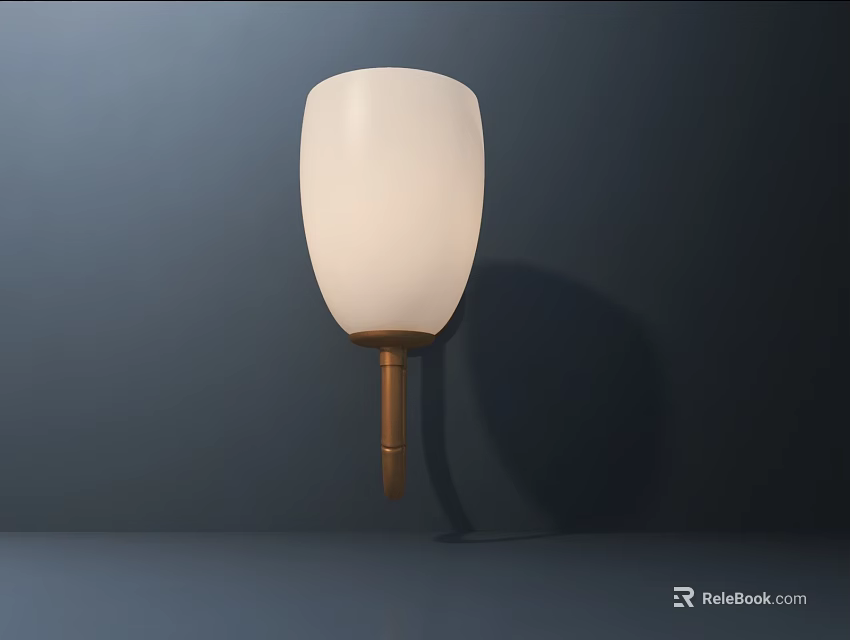 Contemporary Wall Lamp Featuring White Shade And Brass Base On Dark Wall 3d model 
