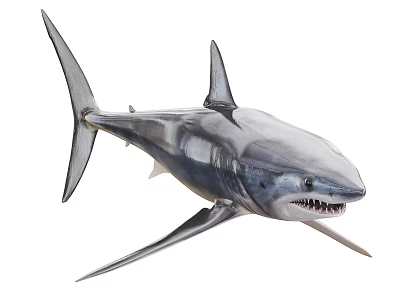 Gray Shark With Sharp Teeth And Fins In Swimming Pose Isolated On White Background 3d model