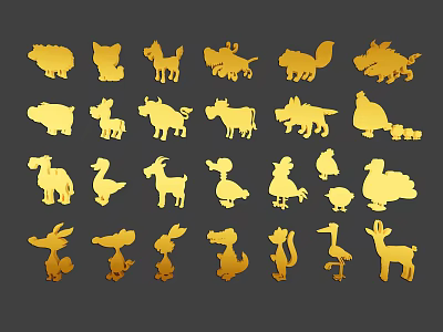 Golden Animal Silhouette Collection With Various Wildlife Shapes And Designs 3d model
