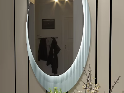 Modern Oval Ribbed Mirror With Built in LED Lights For Home Decorative Use 3d model