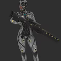 Futuristic Cybernetic Female Warrior In Sleek Combat Suit With Circular Accents Holding Large Advanced Gun