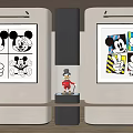 Abstract Paintings Featuring Mickey Mouse Art On Wall With Display Cabinet Decor 3d model