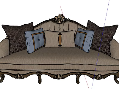 Classic Ornate Sectional Sofa With Carved Design Decorative Pillows And Ornate Legs 3d model