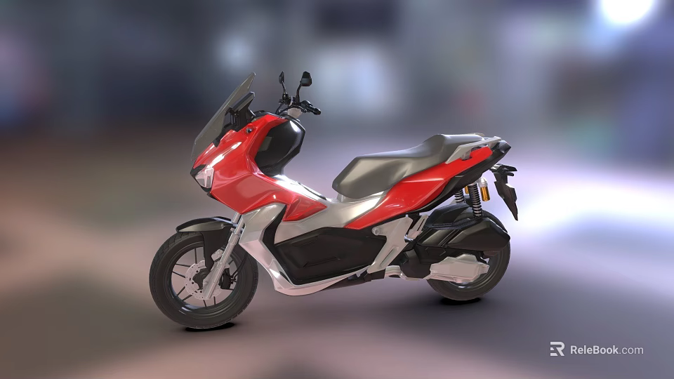 Red and Silver Modern Scooter With Sleek Design And Black Wheels 3d model 