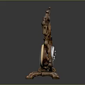 Artistic Musical Instruments And Art Supplies With Brass Warrior Figurine And Clock Ornament