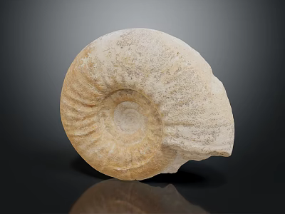 Ammonite Fossil With Spiral Shape And Textured Surface On Dark Background 3d model