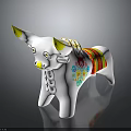 White Bull Shaped Decorative Furniture With Yellow Horns And Colorful Striped Patterns