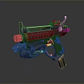 Futuristic Gun With Vibrant Orange Blue Accents And Detailed Dragon Inspired Design