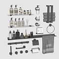 Modern Minimalist Bathroom Accessories With Bottles Towel Rack Soap Dish And Towels