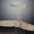 Modern Exhibition Booth Structure With Circular Top Metal Frame And Curved Grid Panels
