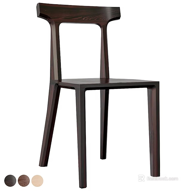 Dark Wooden Leisure Chair with Simple Modern Design and Straight Back for Home Living Room 3d model 