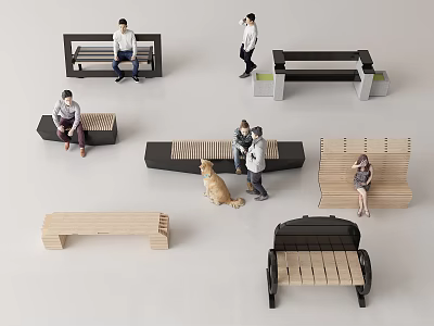 Diverse Design Landscape Seats for Outdoor Public Spaces Resting and Socializing 3d model
