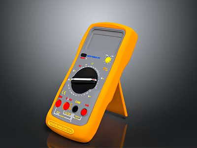 Yellow Digital Multimeter With Digital Display Dial Knob And Stand Support 3d model