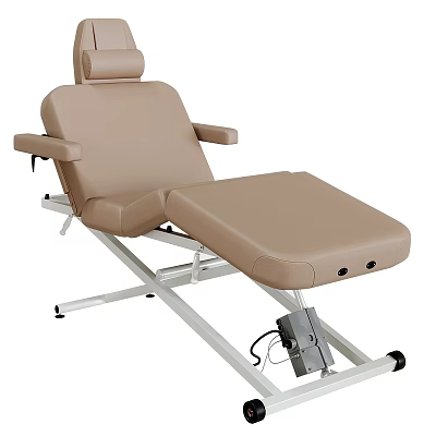 Electric Medical Treatment Table With Beige Leather Surface And Metal Frame 3d model