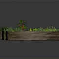 Three Wooden Planter Boxes Growing Various Vegetables Green Plants And Watermelon