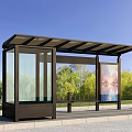 Bus Stop Shelter With Glass Walls Featuring Scenic Billboard Advertisement