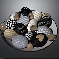 Decorated Easter Eggs With Happy Easter Message Polka Dots And Gold Accents On Plate