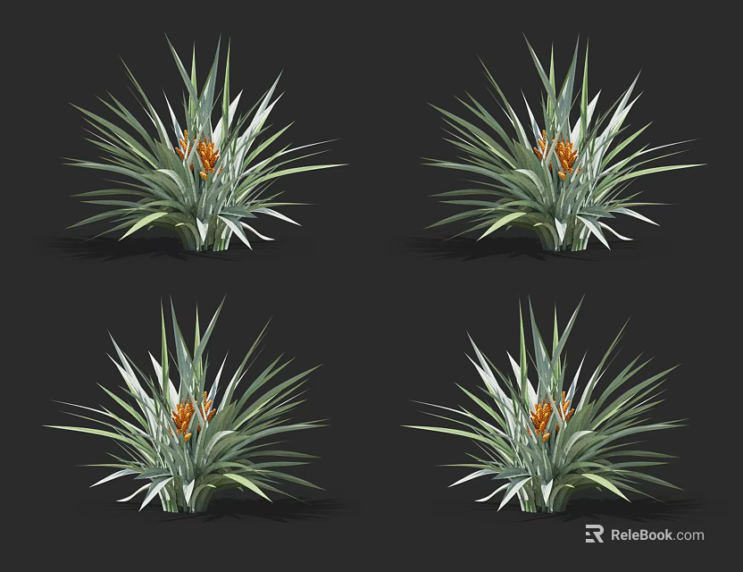 Four Tropical Potted Plants with Long Green Leaves and Bright Orange Center 3d model 