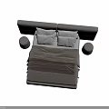 Stylish Modern Double Bed With Linen Bedding Plush Pillows And Cozy Blanket