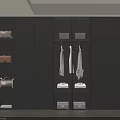 Modern Dark Gray Wardrobe Interior With Hanging Rod White Clothes Storage Shelves Bags And Boxes