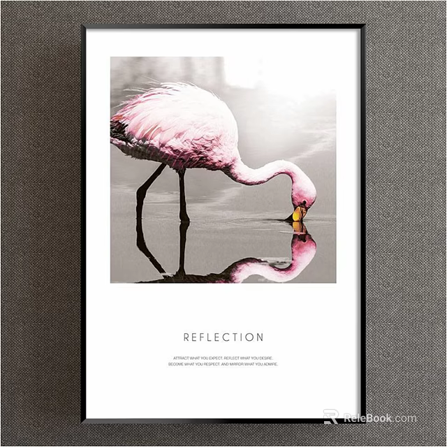 Animal Painting of Pink Flamingo with Reflection on Water Surface Against Black and White Background 3d model 