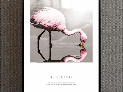 Animal Painting of Pink Flamingo with Reflection on Water Surface Against Black and White Background 3d model