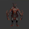 Demon Character 3D Model With Lava Texture Glowing Limbs And Kimono Belt