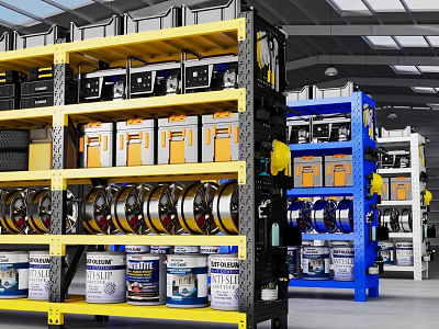 Durable Heavy Duty Warehouse Display Shelves For Storing Various Types Of Auto Repair Supplies 3d model