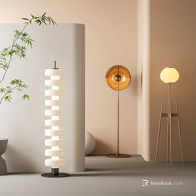 Modern Floor Lamps With Various Designs Including Tripod Stand And Round Shade In Indoor Space 3d model 