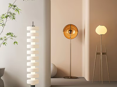 Modern Floor Lamps With Various Designs Including Tripod Stand And Round Shade In Indoor Space 3d model