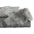 Cozy Gray Sofa With Yellow Beige Patterned Pillows And Soft Fur Throw 3d model