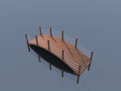 Wooden Swing Door With White Rope Railings Arched Design And Reflection On Blue Surface 3d model