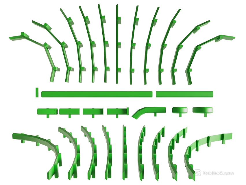 Green Road Facilities Components With Curved And Straight Shapes For Highway Safety 3d model 