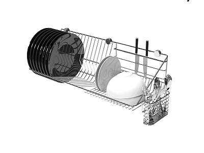 Stainless Steel Dish Rack Organizer For Kitchen With Plates Bowls And Utensils 3d model