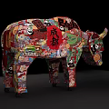 Colorful Decorative Cow Sculpture With Panda Floral And Chinese Patterns